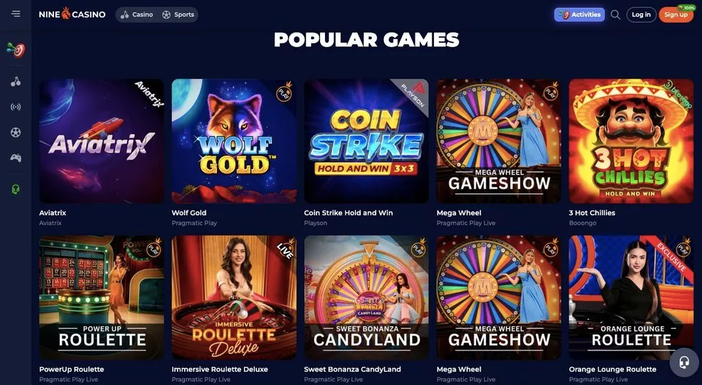 Nine casino játékok